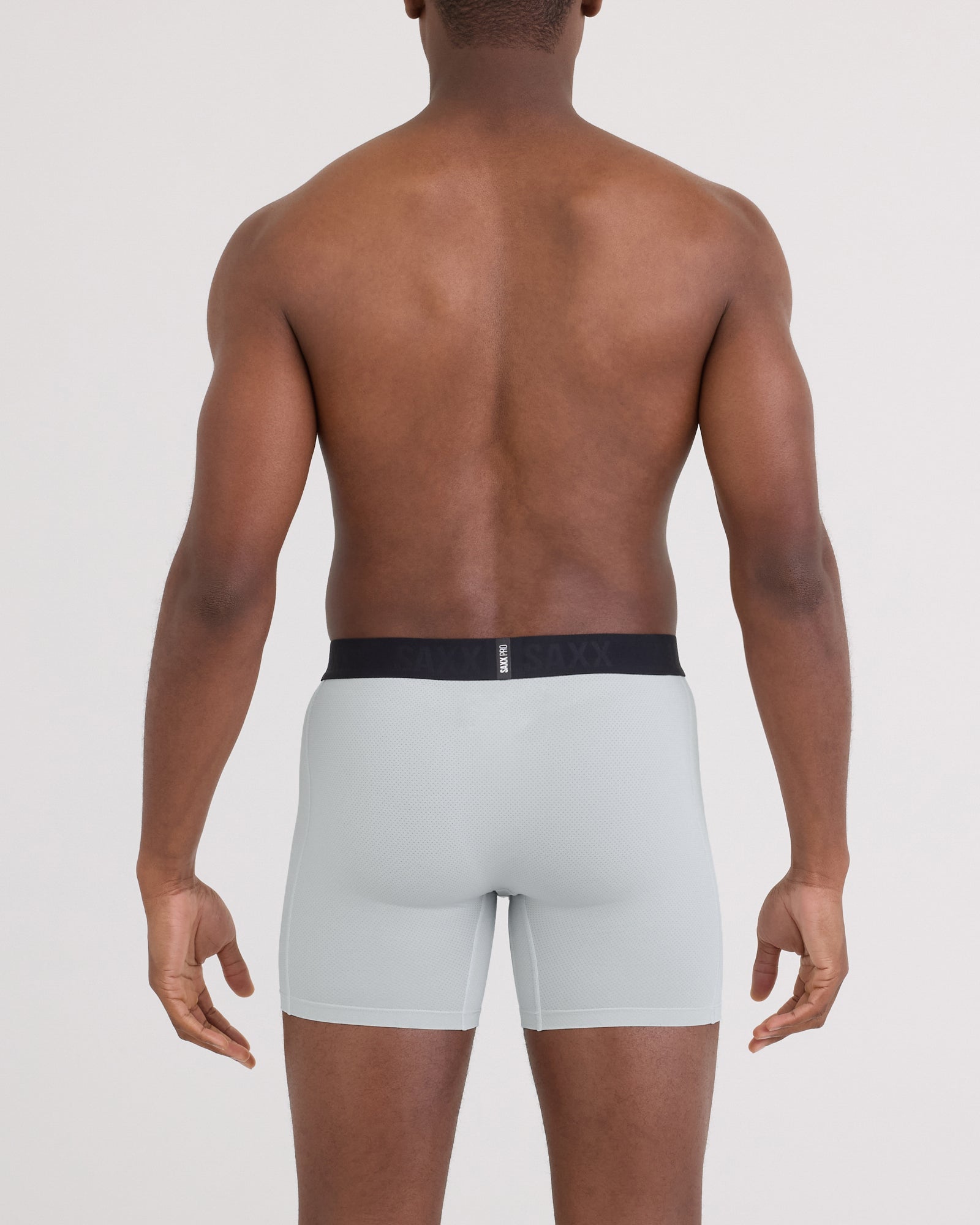 Back - Model wearing Smooth Flex Light Compression Boxer Brief in Pearl Grey