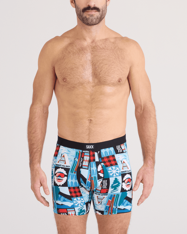 Front - Model wearing Daytripper Comfort Stretch Boxer Brief Fly in Chalet All Day-Blue