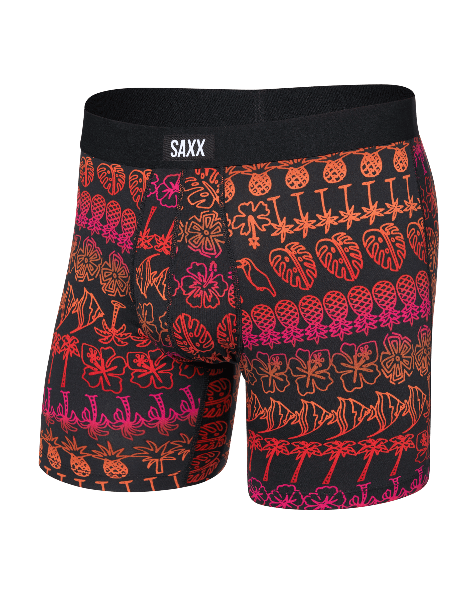 Front of Daytripper Comfort Stretch Boxer Brief Fly in Tropical Lineup-Black