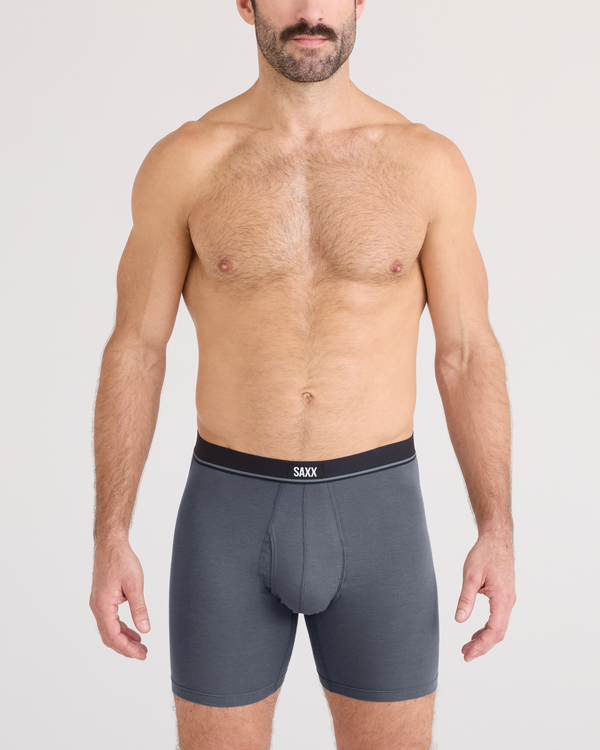 Front - Model posing in Essential Cotton Boxer Brief in Turbulence