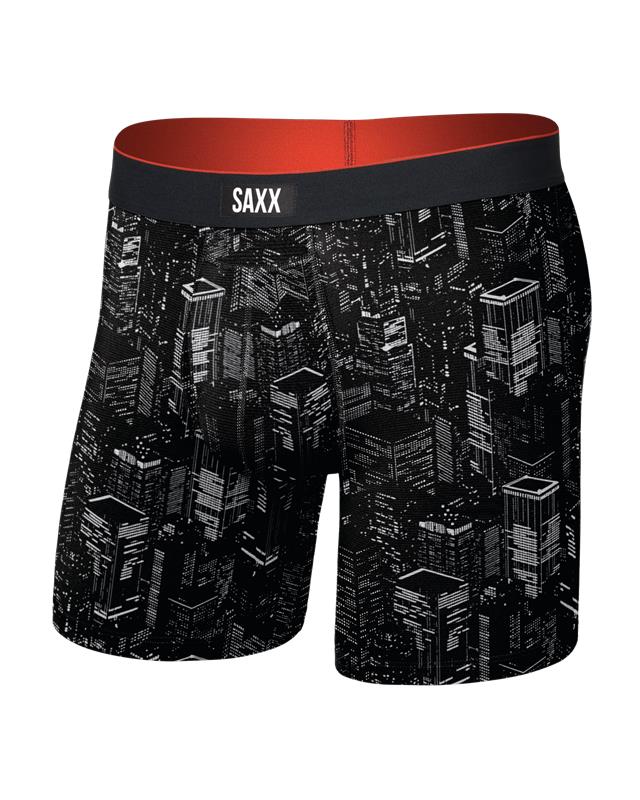 Front of Multi-Sport Mesh Boxer Brief Fly in Night City-Black.
