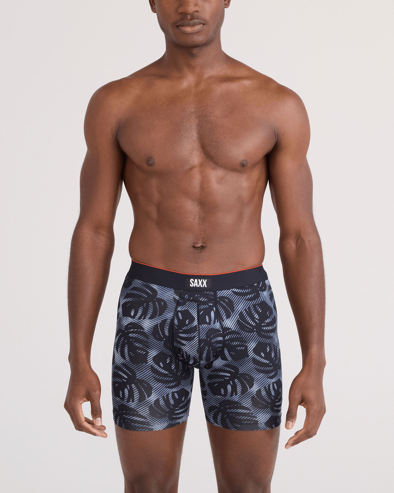 Front - Model wearing Multi-Sport Mesh Boxer Brief Fly in Rem Tropic-Black