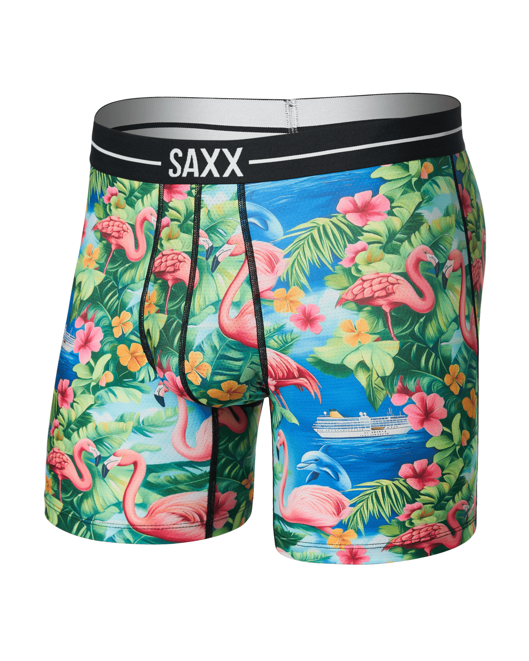 Front of Volt Breathable Mesh Boxer Brief in Flamingo Bay-Multi