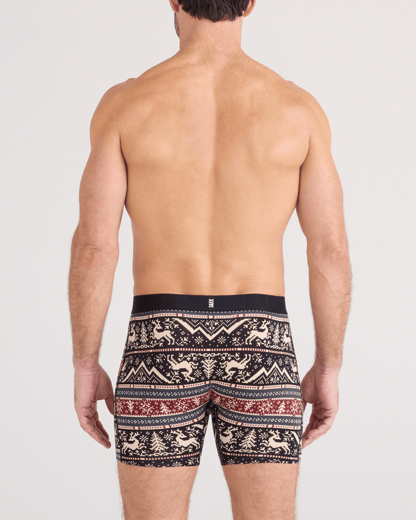 Back - Model wearing DropTemp Cooling Cotton Boxer Brief Fly 2 Pack in Caribou/Black