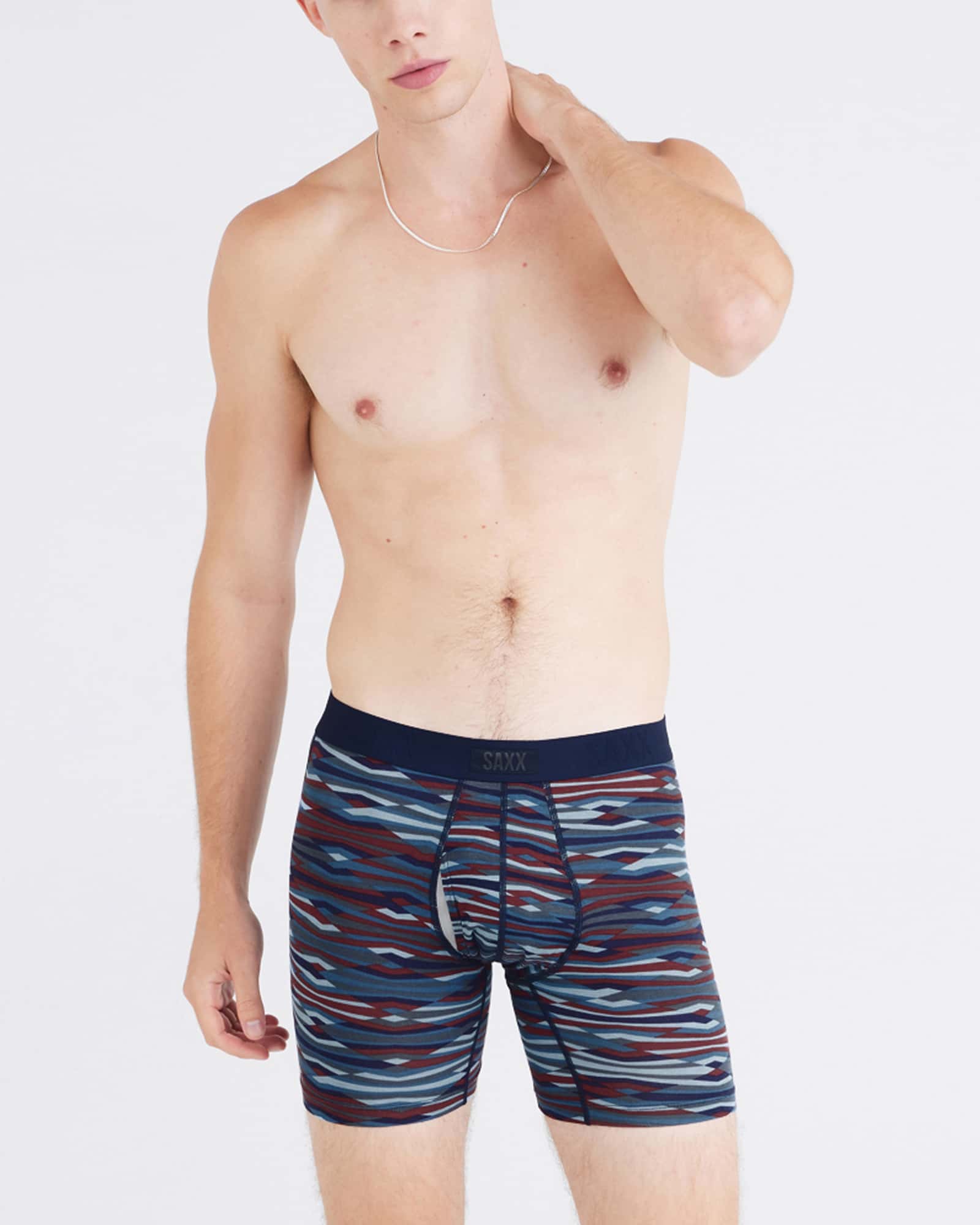 Front - Model wearing Vibe Xtra Boxer Brief Fly 2Pk in Rough Terrain/Black