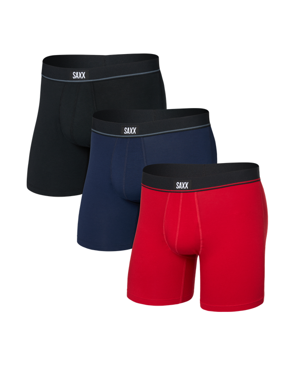 Front of Essential Cotton Boxer Brief (3 Pack) in Red/Maritime/Black