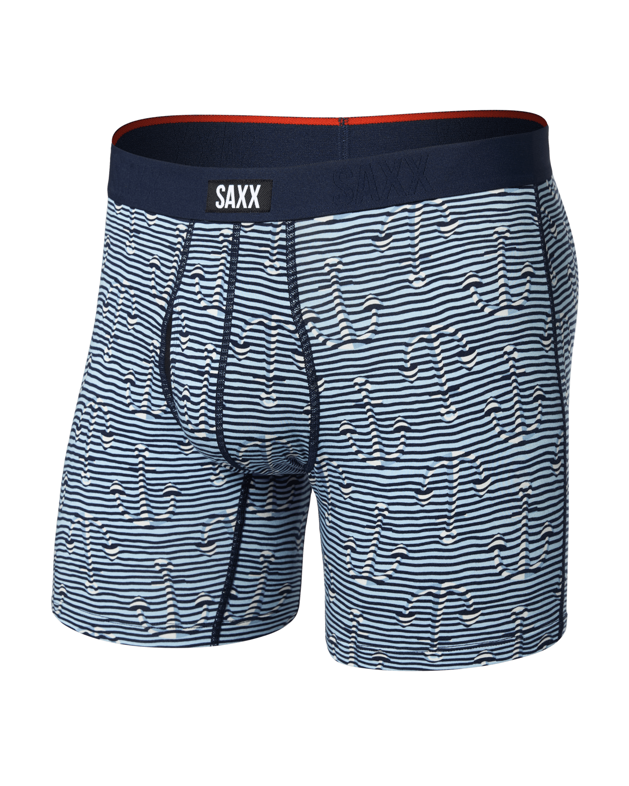 Front of Vibe Xtra Soft Comfort Boxer Brief in Anchor Stripe-Blue