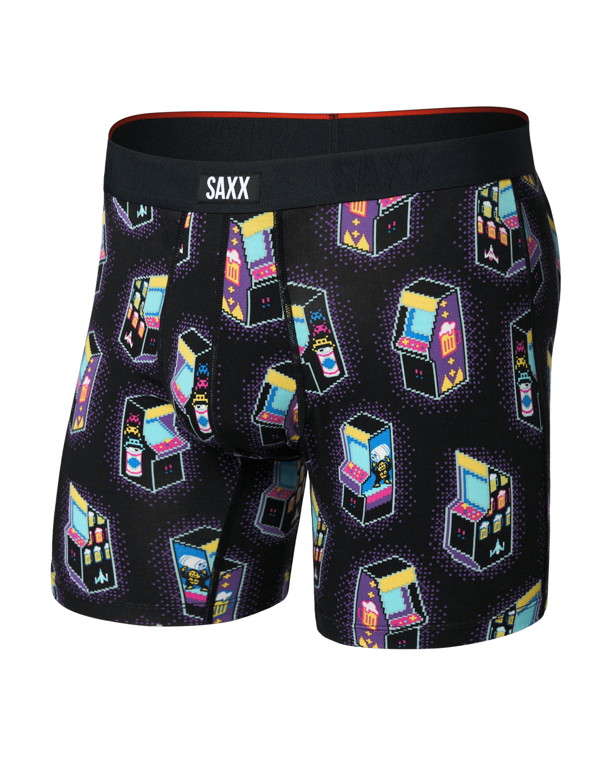 Front of Vibe Xtra Soft Comfort Boxer Brief Fly in Beercade-Black