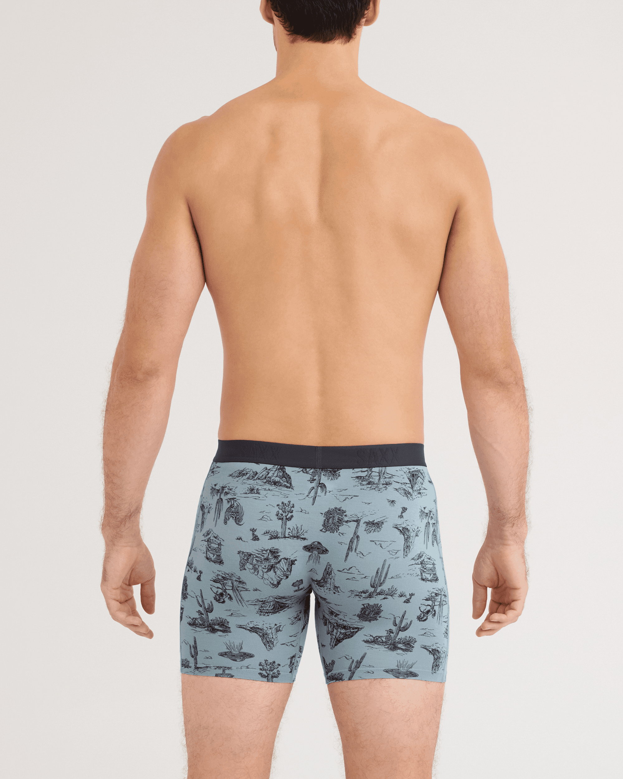 Back - Model wearing Vibe Xtra Soft Comfort Boxer Brief 2 Pack in Desert Daydream/Faded Black