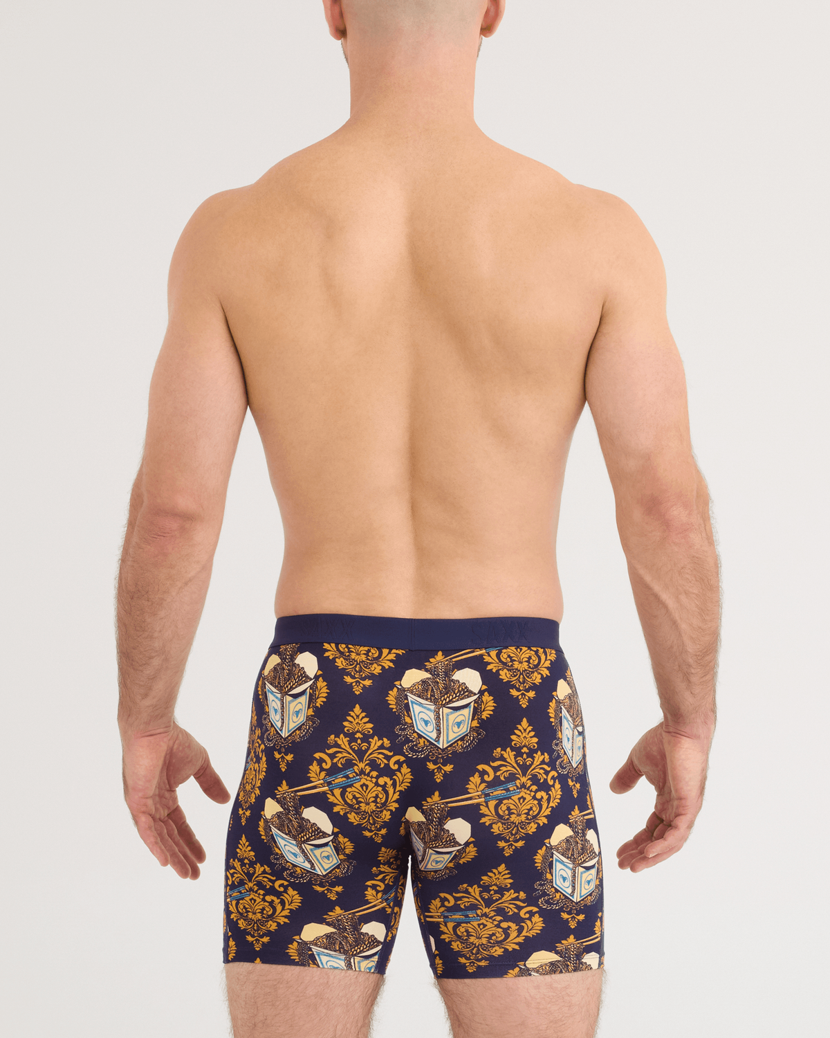 Back - Model wearing Vibe Xtra Soft Comfort Boxer Brief in Gold Chain-Maritime