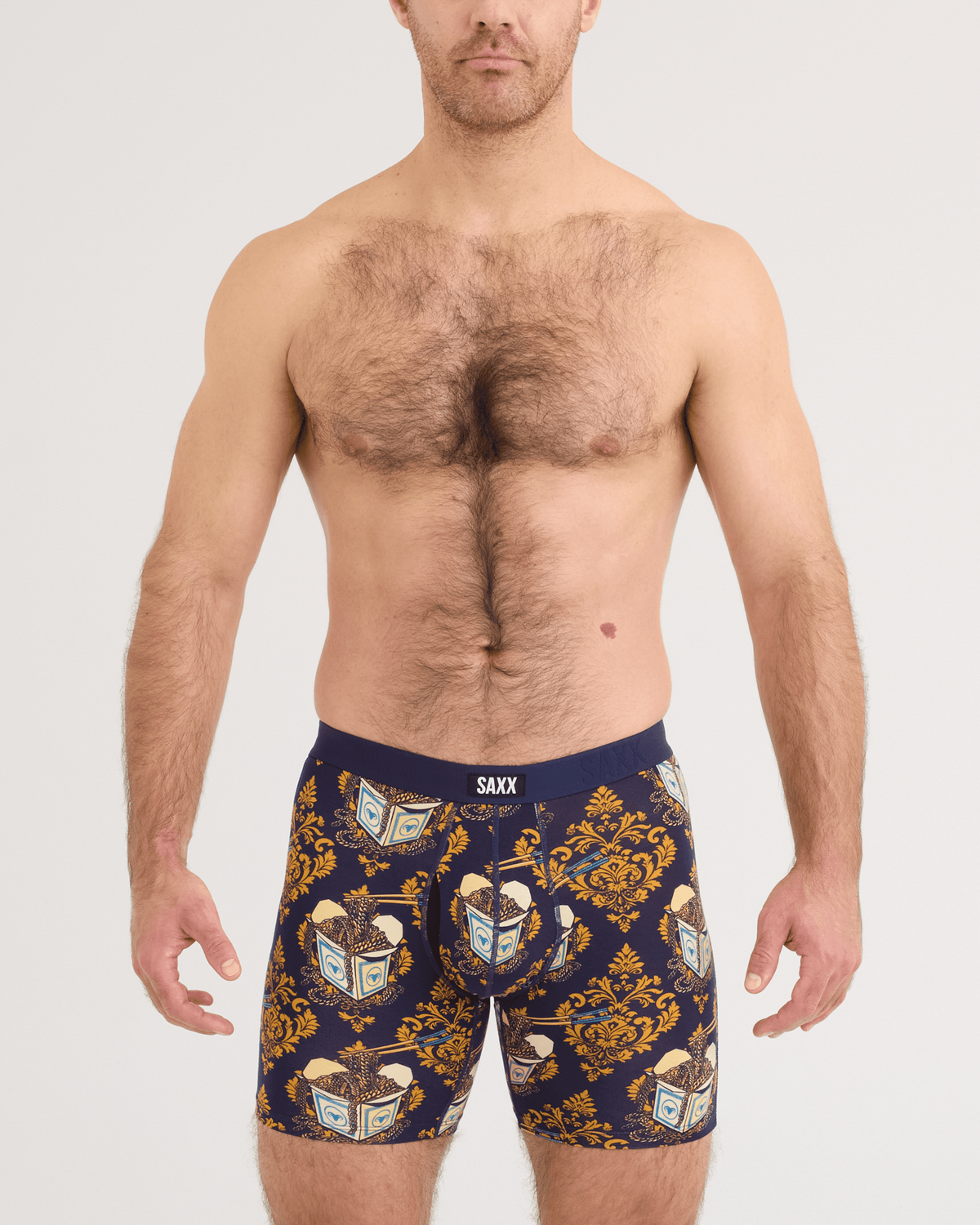 Front - Model wearing Vibe Xtra Soft Comfort Boxer Brief in Gold Chain-Maritime