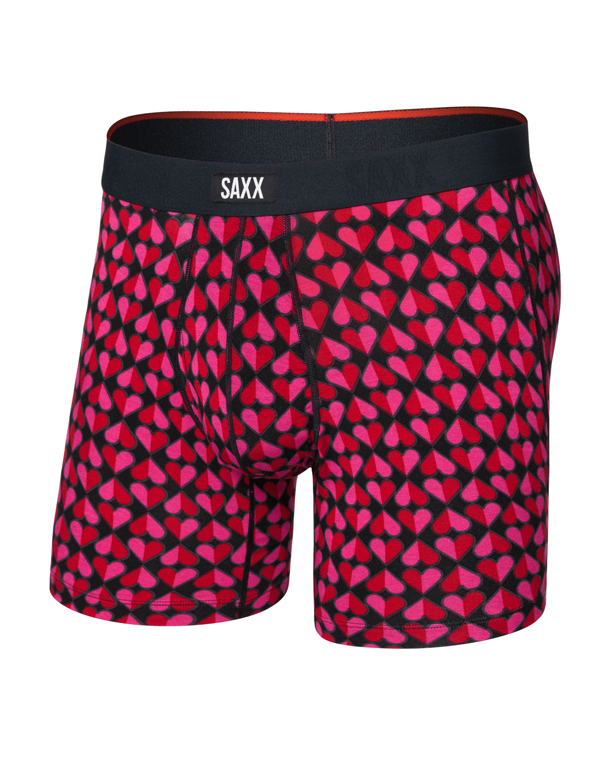 Front of Vibe Xtra Soft Comfort Boxer Brief Fly in Love Check Baby-Black