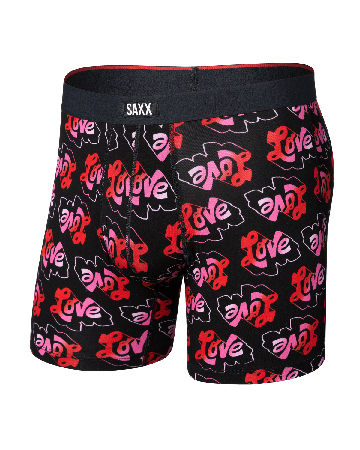 Front of Vibe Xtra Soft Comfort Boxer Brief in Love Mark-Black