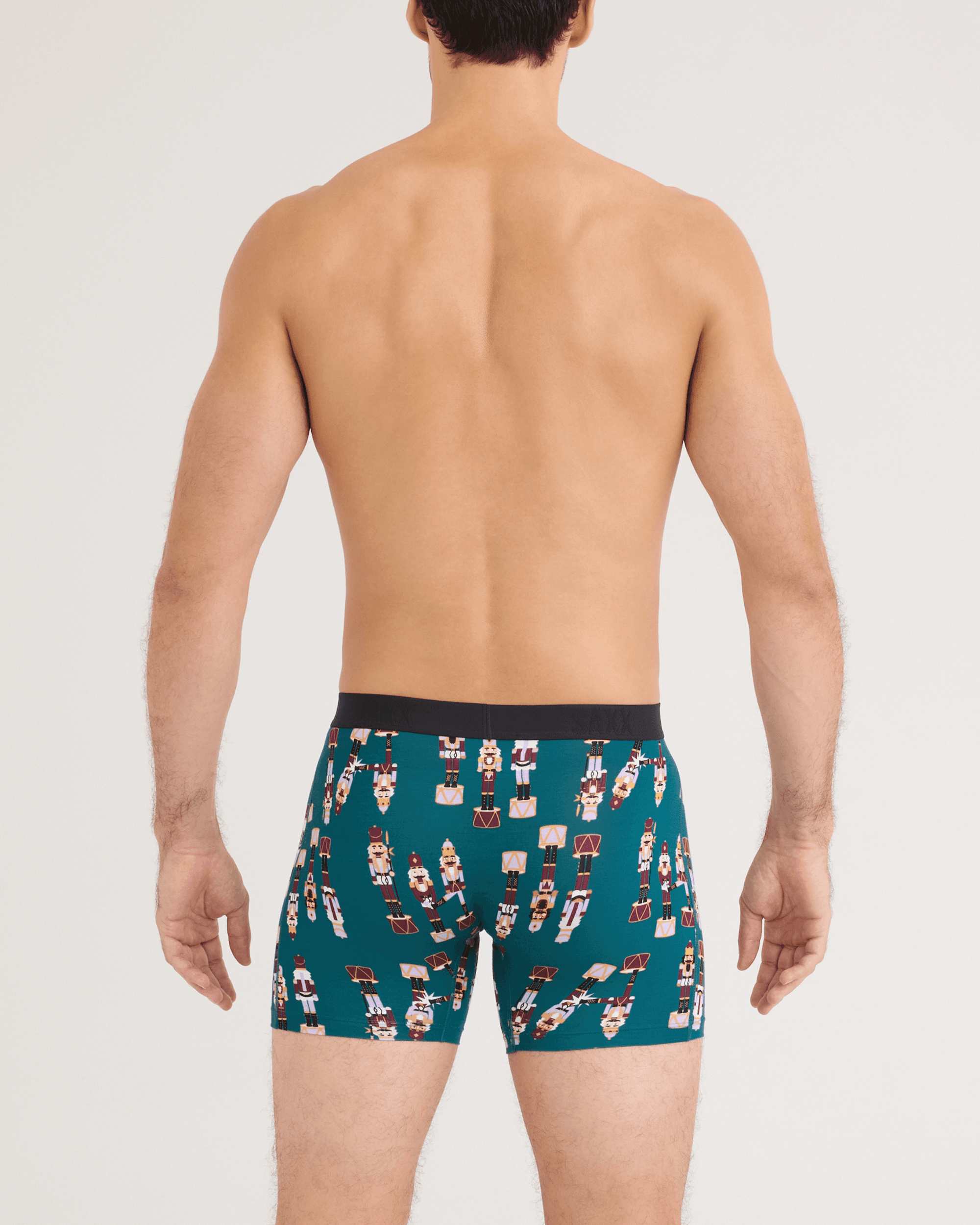 Back - Model wearing Vibe Xtra Soft Comfort Boxer Brief 2 Pack in Nutcracker 25/Black