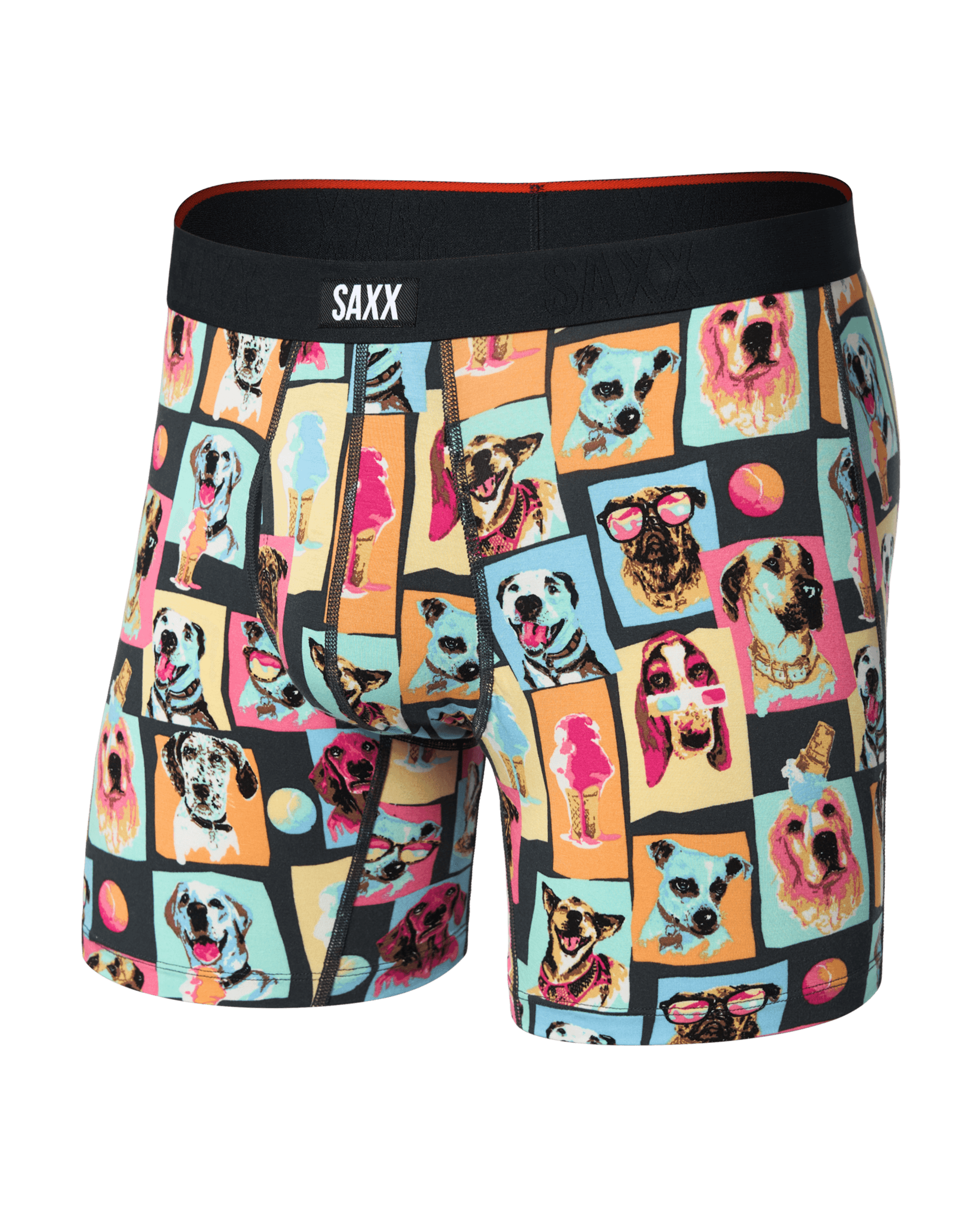 Front of Vibe Xtra Soft Comfort Boxer Brief Fly in Summer Dogs Of Saxx-Multi