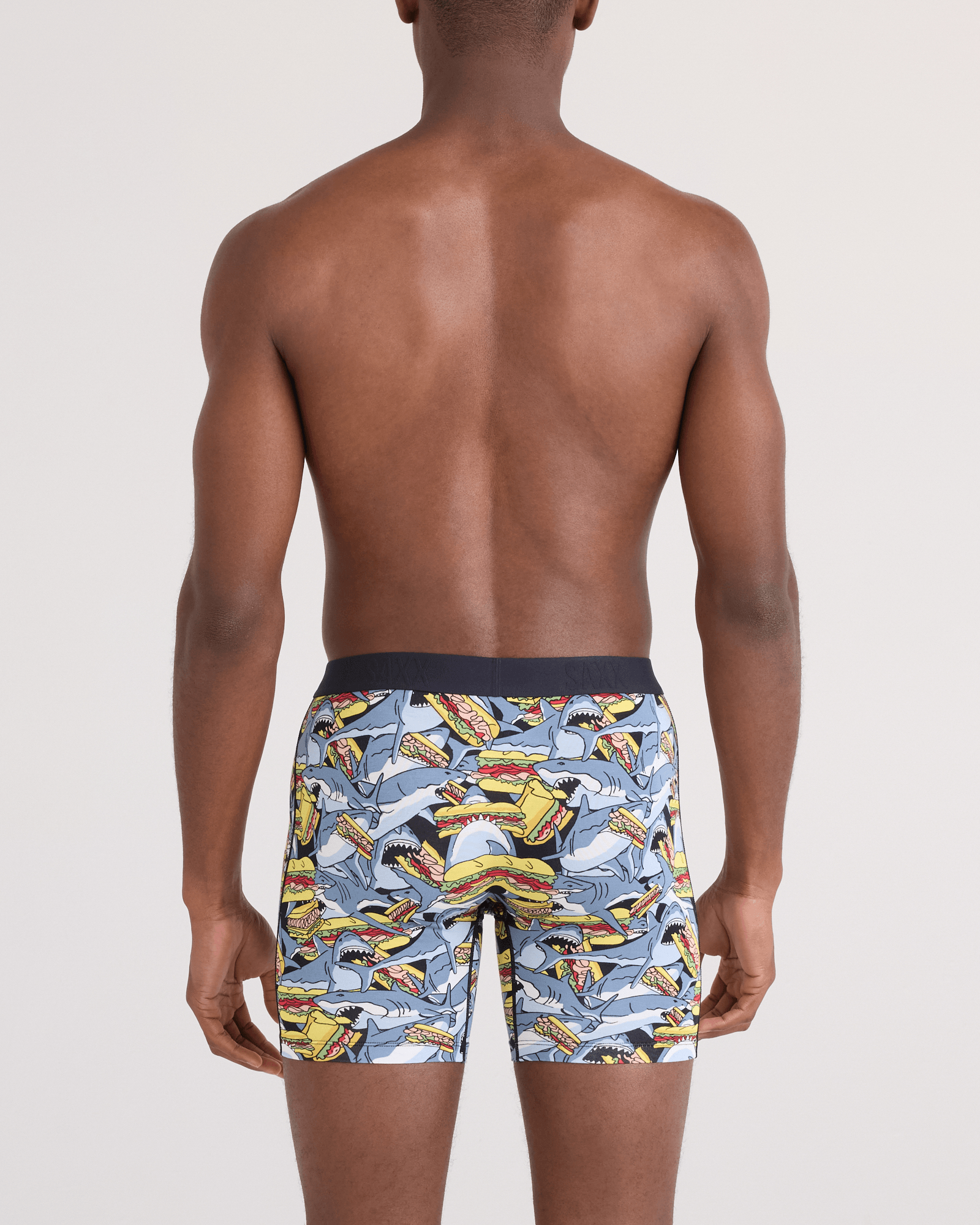 Back - Model wearing Vibe Xtra Soft Comfort Boxer Brief Fly in Shark Sub-Grey