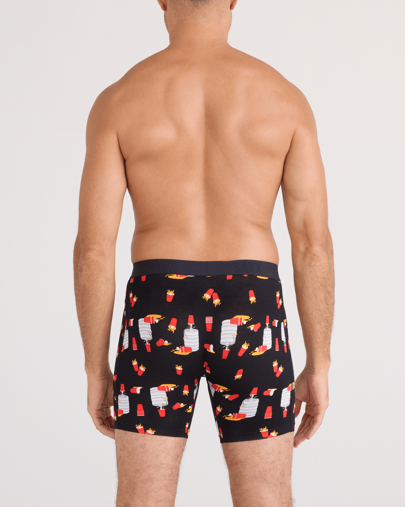 Back - Model wearing Vibe Xtra Soft Comfort Boxer Brief Fly in Tapped Out-Black