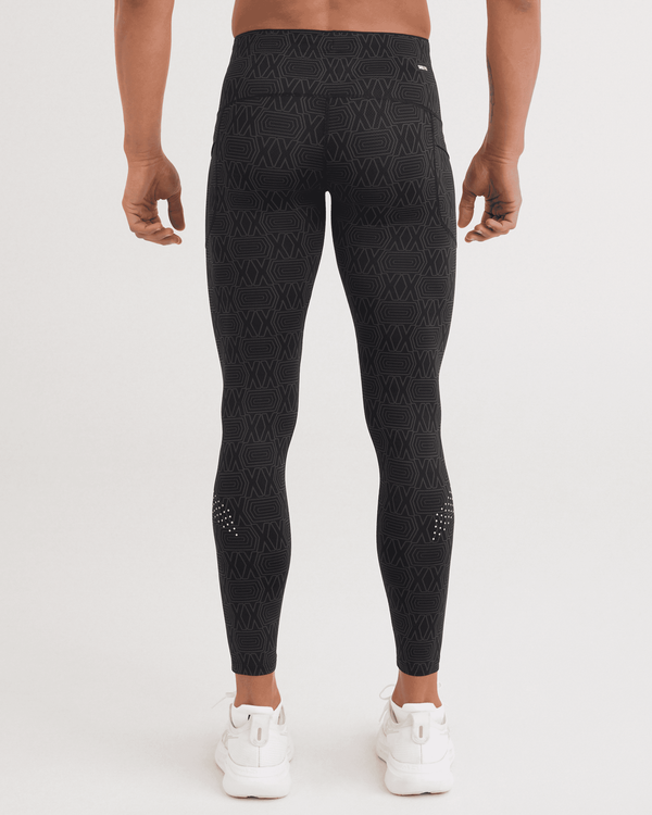 Back - Model wearing Smooth Flex Light Compression Tights in DeluXX-Black