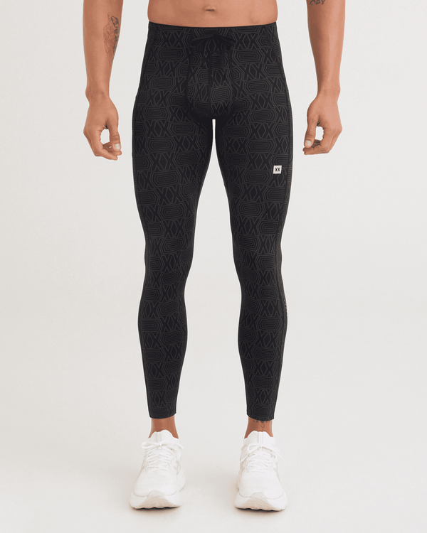 Front - Model wearing Smooth Flex Light Compression Tights in DeluXX-Black