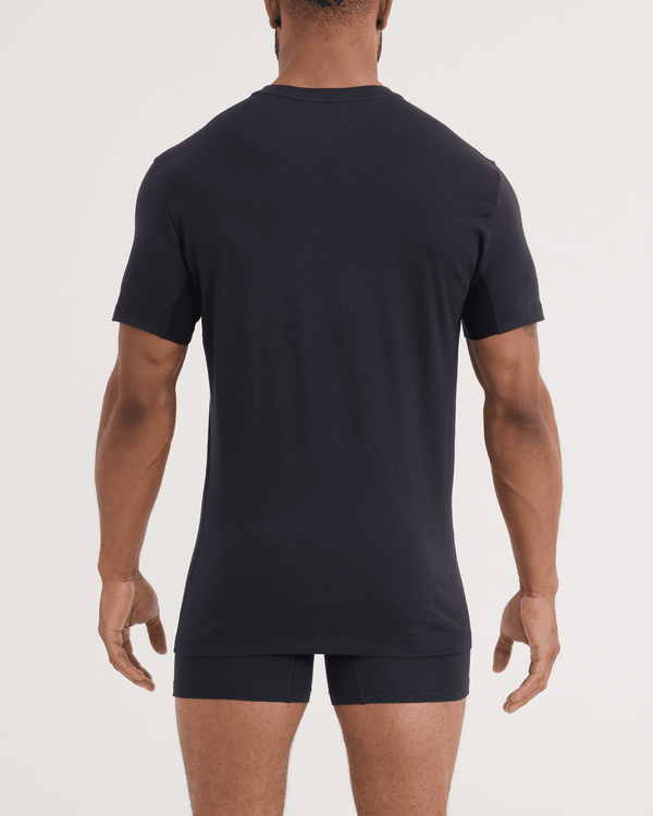 Back - Model wearing DropTemp Dry Cotton Short Sleeve Crew 2 Pack in Black