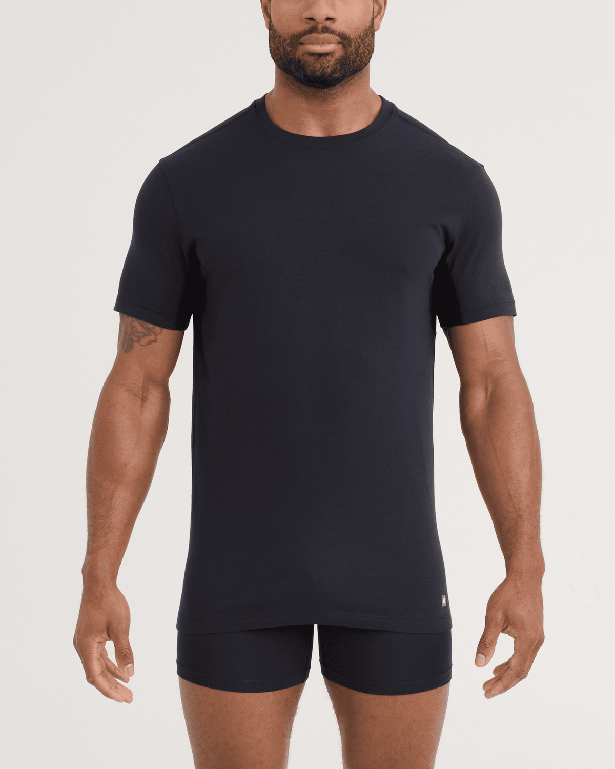 Front - Model wearing DropTemp Dry Cotton Short Sleeve Crew 2 Pack in Black