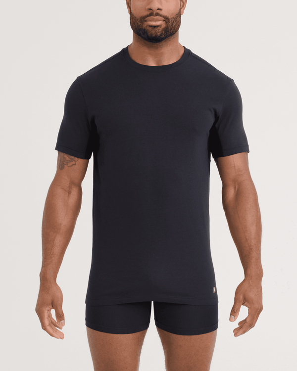 Front - Model wearing DropTemp Dry Cotton Short Sleeve Crew 2 Pack in Black