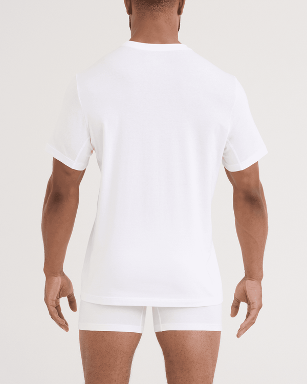 Back - Model wearing DropTemp Dry Cotton Short Sleeve Crew 2 Pack in White