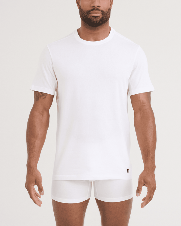 Front - Model wearing DropTemp Dry Cotton Short Sleeve Crew 2 Pack in White