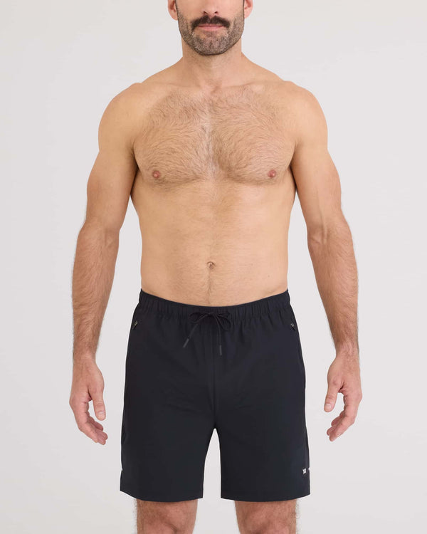 Front - Model wearing Power Moves 2N1 Short 7" in Black