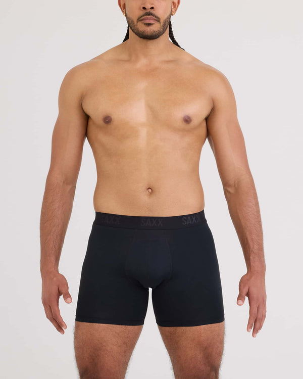 Front - Model wearing Smooth Flex Light Compression Boxer Brief in Black