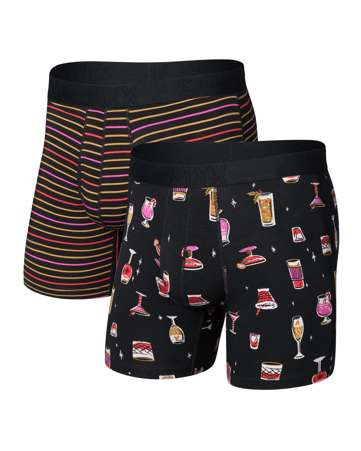 Front of DropTemp Cooling Cotton Boxer Brief 2 Pack in Jingle Juice/Jingle Stripe