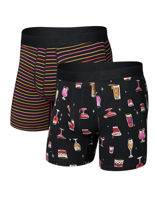 Front of DropTemp Cooling Cotton Boxer Brief 2 Pack in Jingle Juice/Jingle Stripe