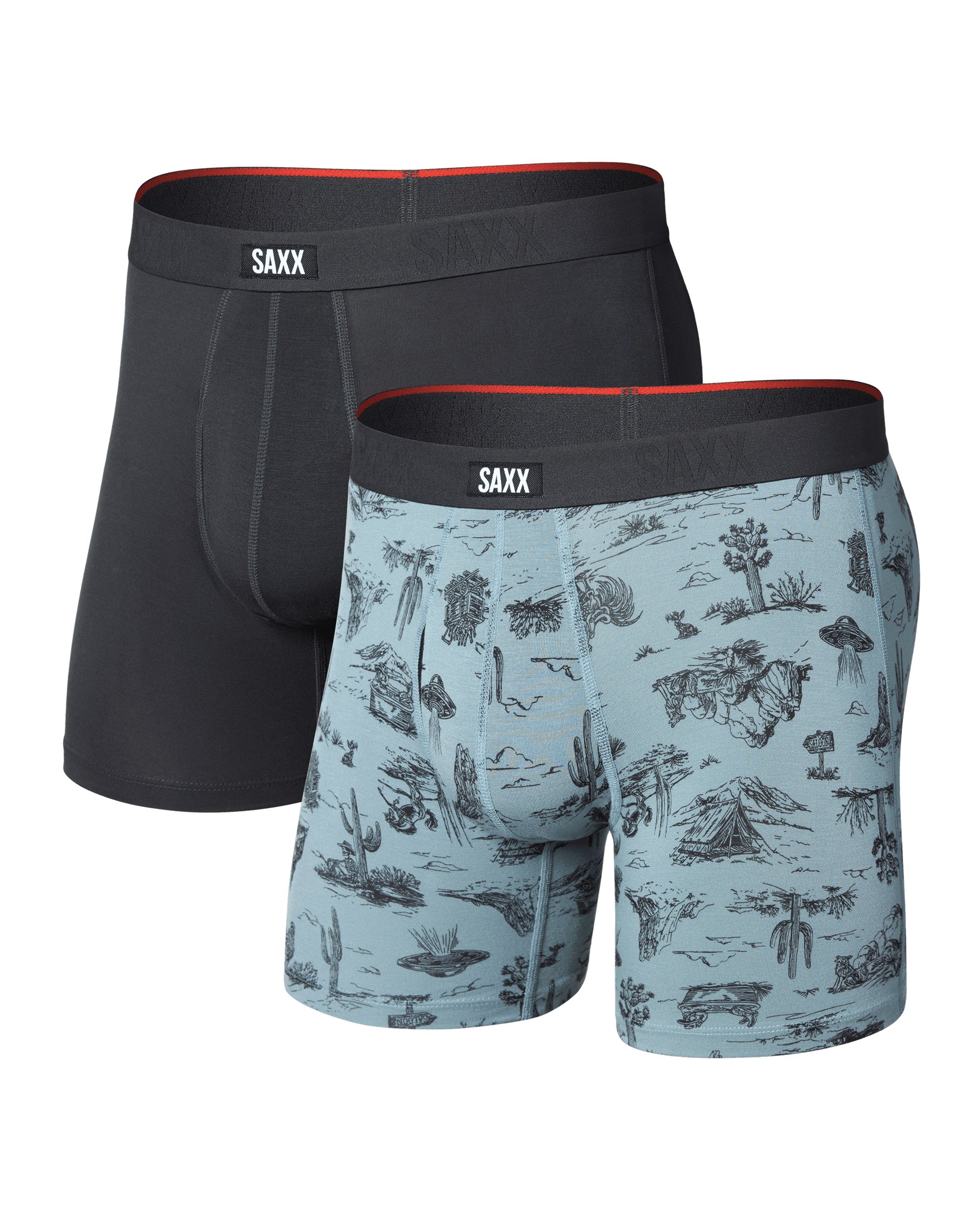 Front of Vibe Xtra Soft Comfort Boxer Brief 2 Pack in Desert Daydream/Faded Black