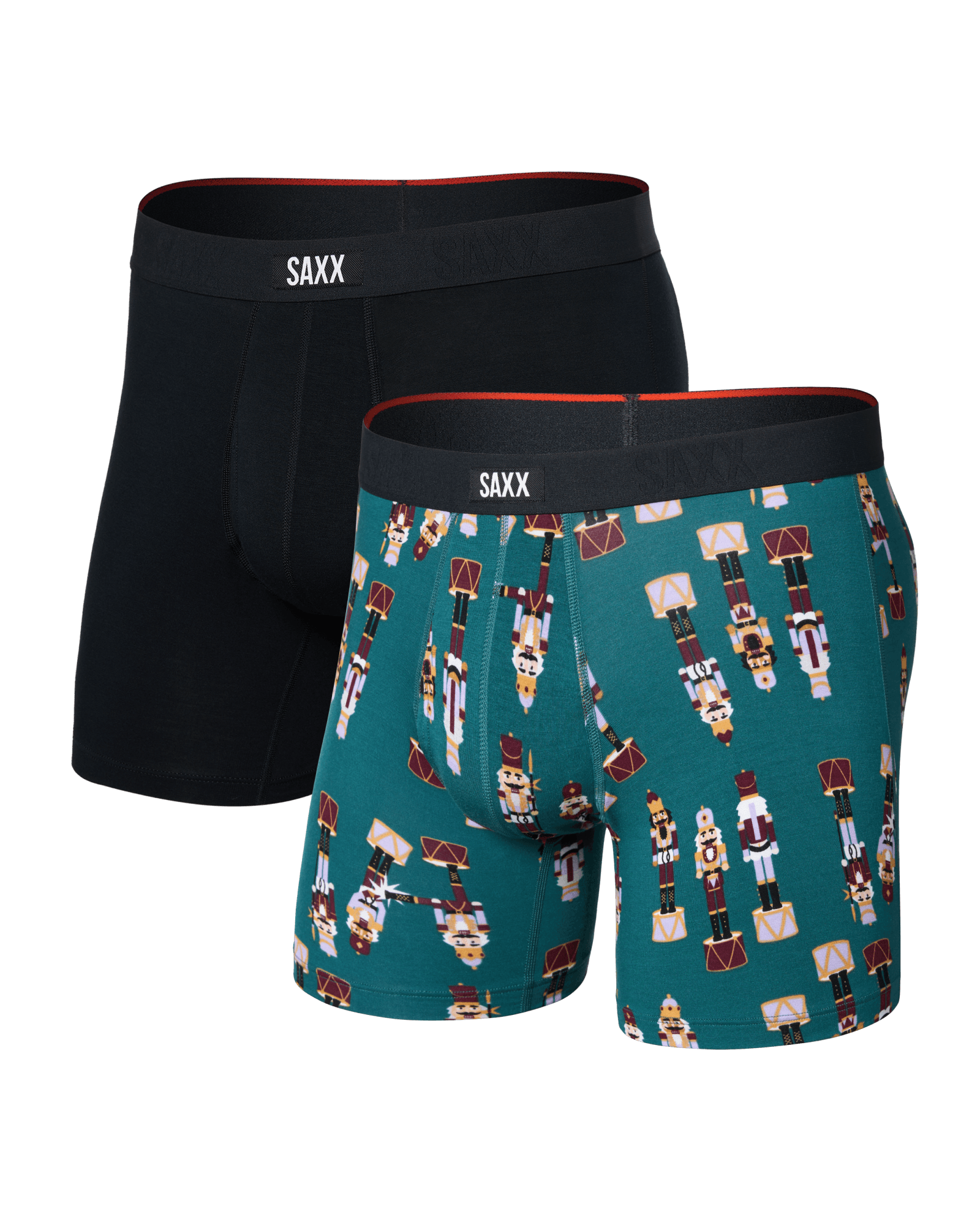 Front of Vibe Xtra Soft Comfort Boxer Brief 2 Pack in Nutcracker 25/Black