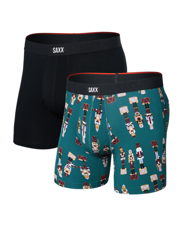 Front of Vibe Xtra Soft Comfort Boxer Brief 2 Pack in Nutcracker 25/Black