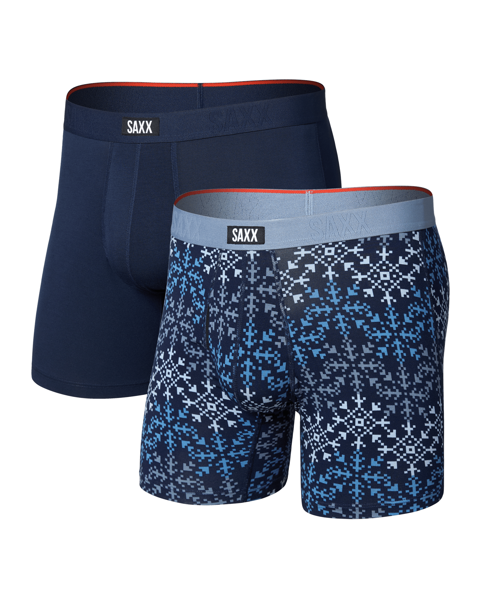 Front of Vibe Xtra Soft Comfort Boxer Brief 2 Pack in Snowflake Chevron/Maritime