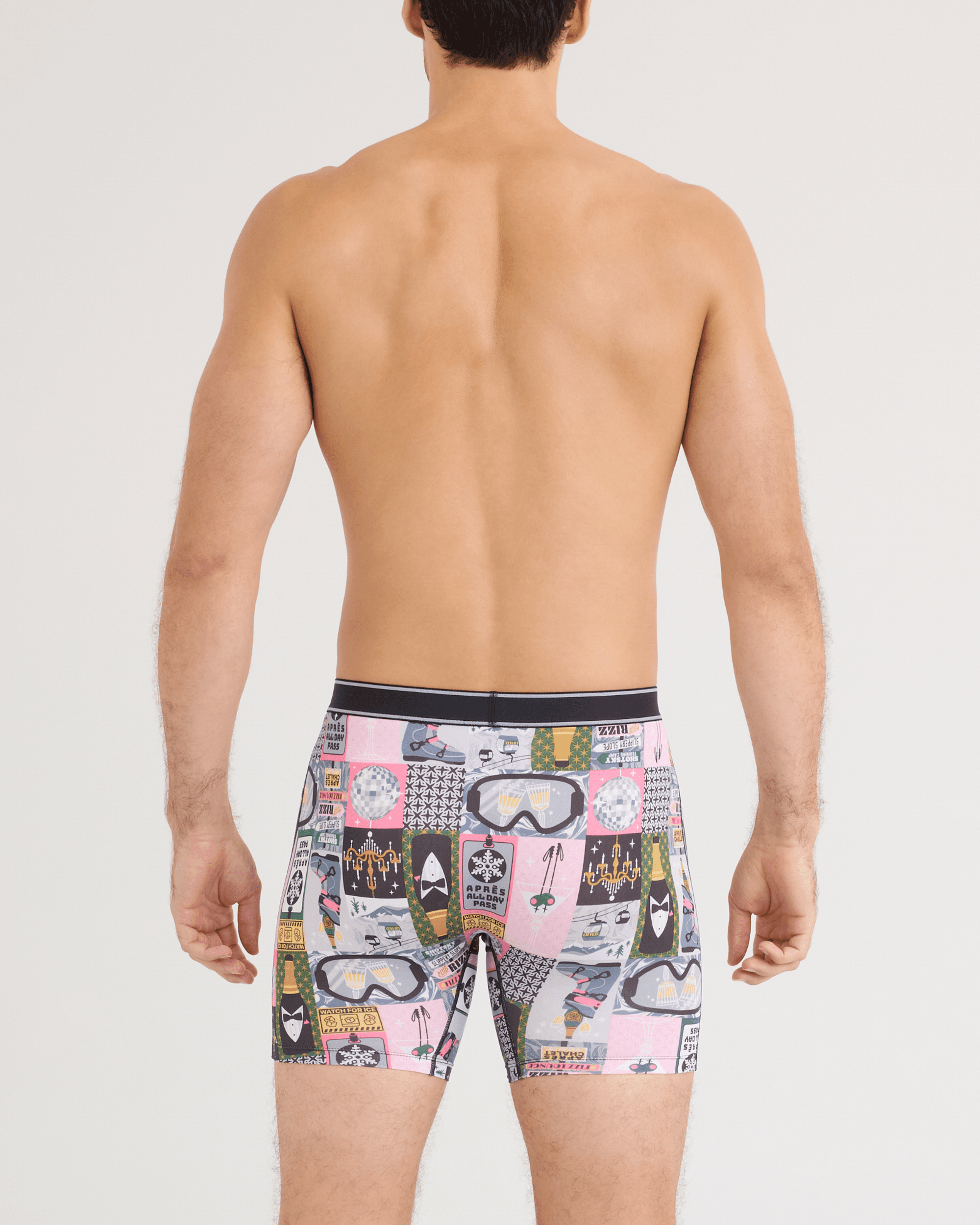 Back - Model wearing Daytripper Comfort Stretch Boxer Brief in Apres All Day-Flintstone