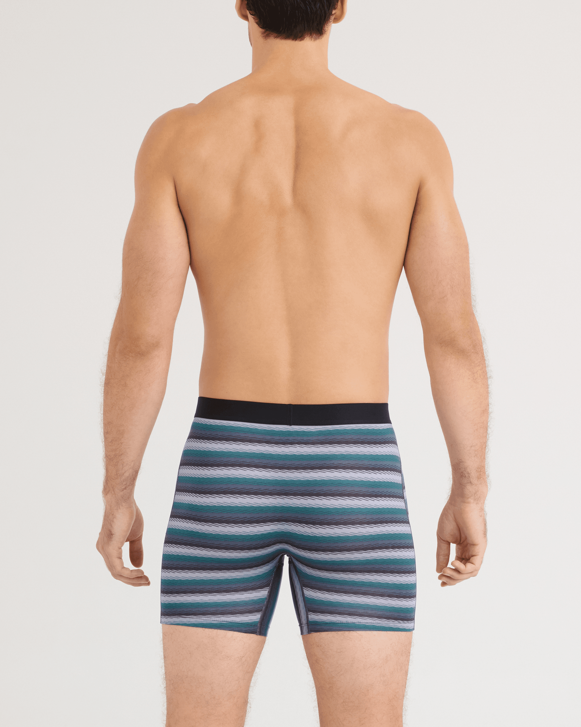 Front - Model wearing Daytripper Comfort Stretch Boxer Brief 3 Pack in Golf Sweater/Simple Stripe/Dark Ink