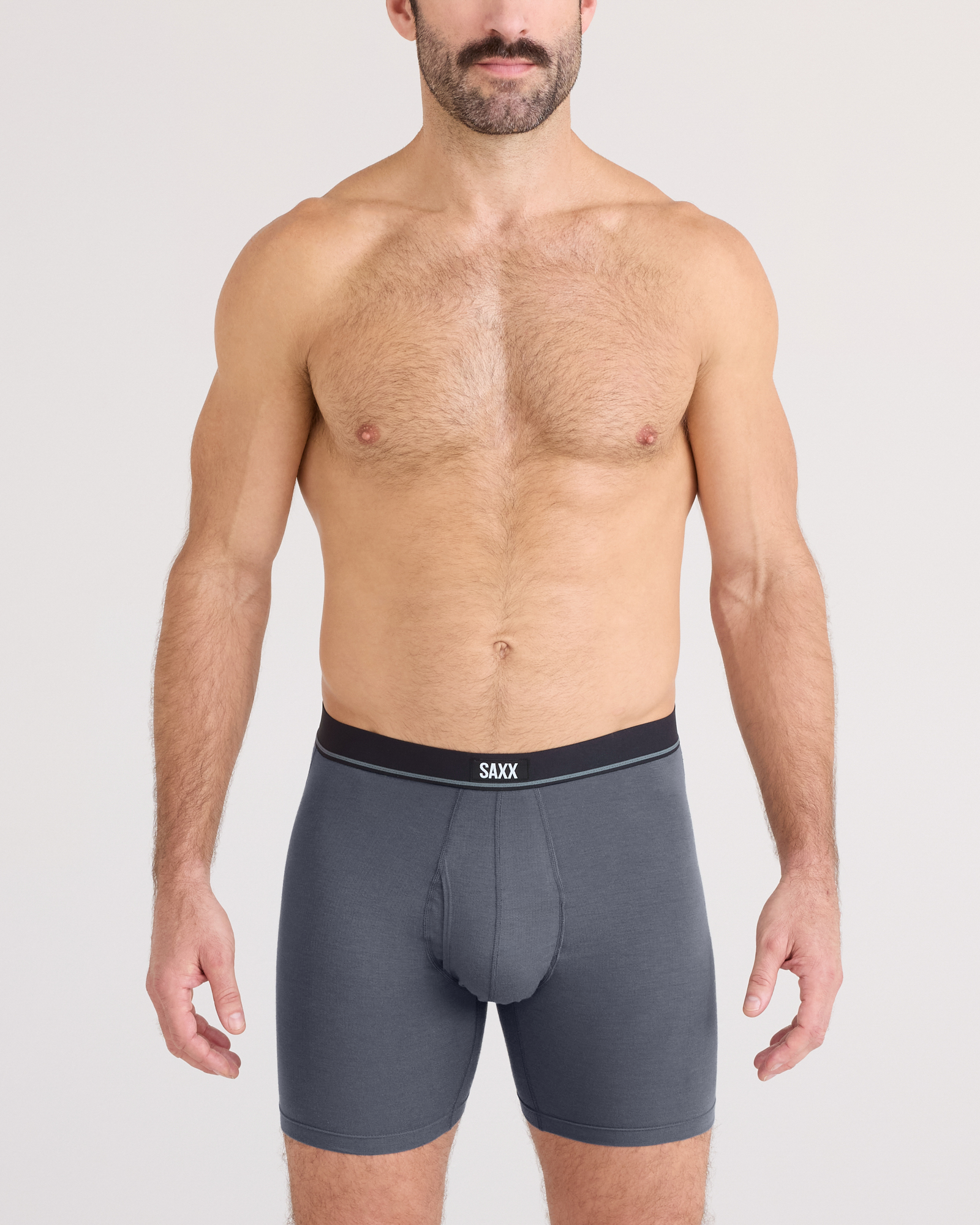 Front - Model posing in Essential Cotton Boxer Brief in Turbulence