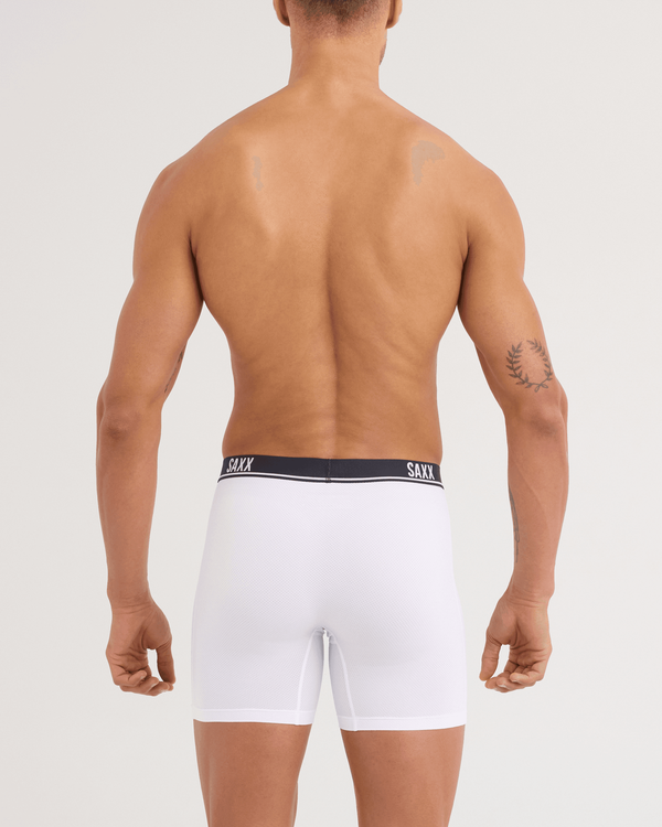 Back - Model wearing Essential Performance Mesh Boxer Brief 3 Pack in White/Tradewinds/Black