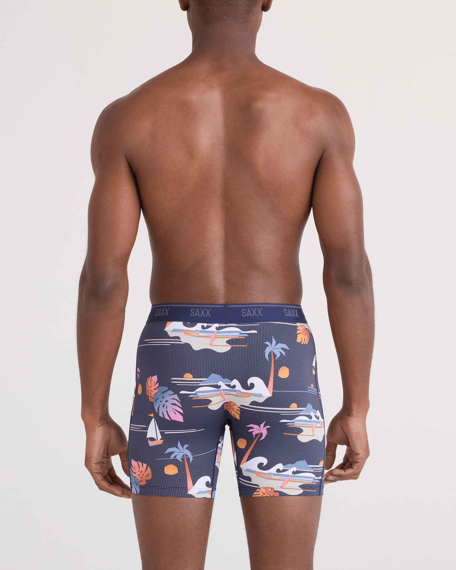 Back - Model wearing  Quest Quick-Dry Mesh Boxer Brief Fly in Sunny Adventure-Maritime