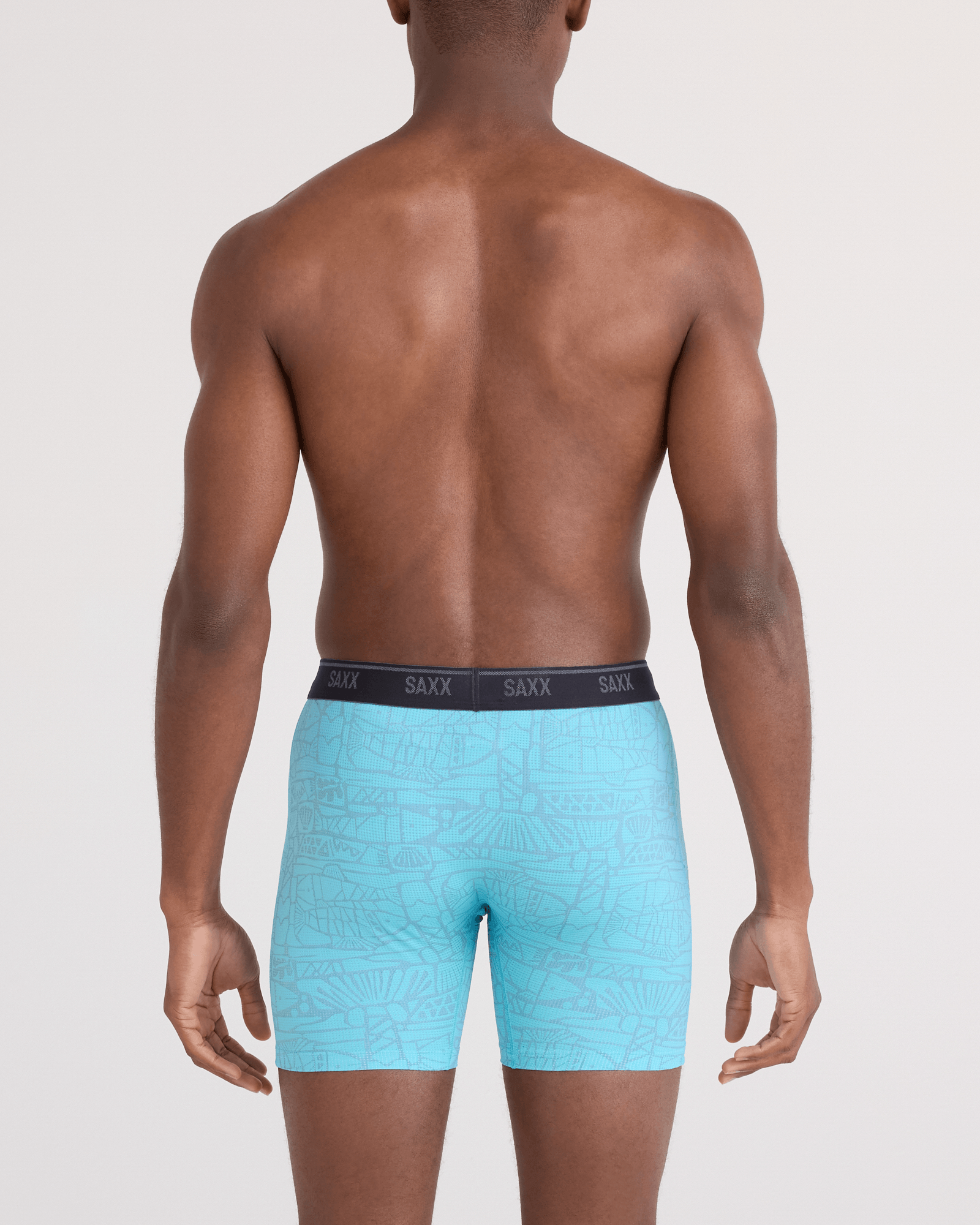 Back - Model wearing  Quest Quick-Dry Mesh Boxer Brief Fly in Tile Fish-Sea Level