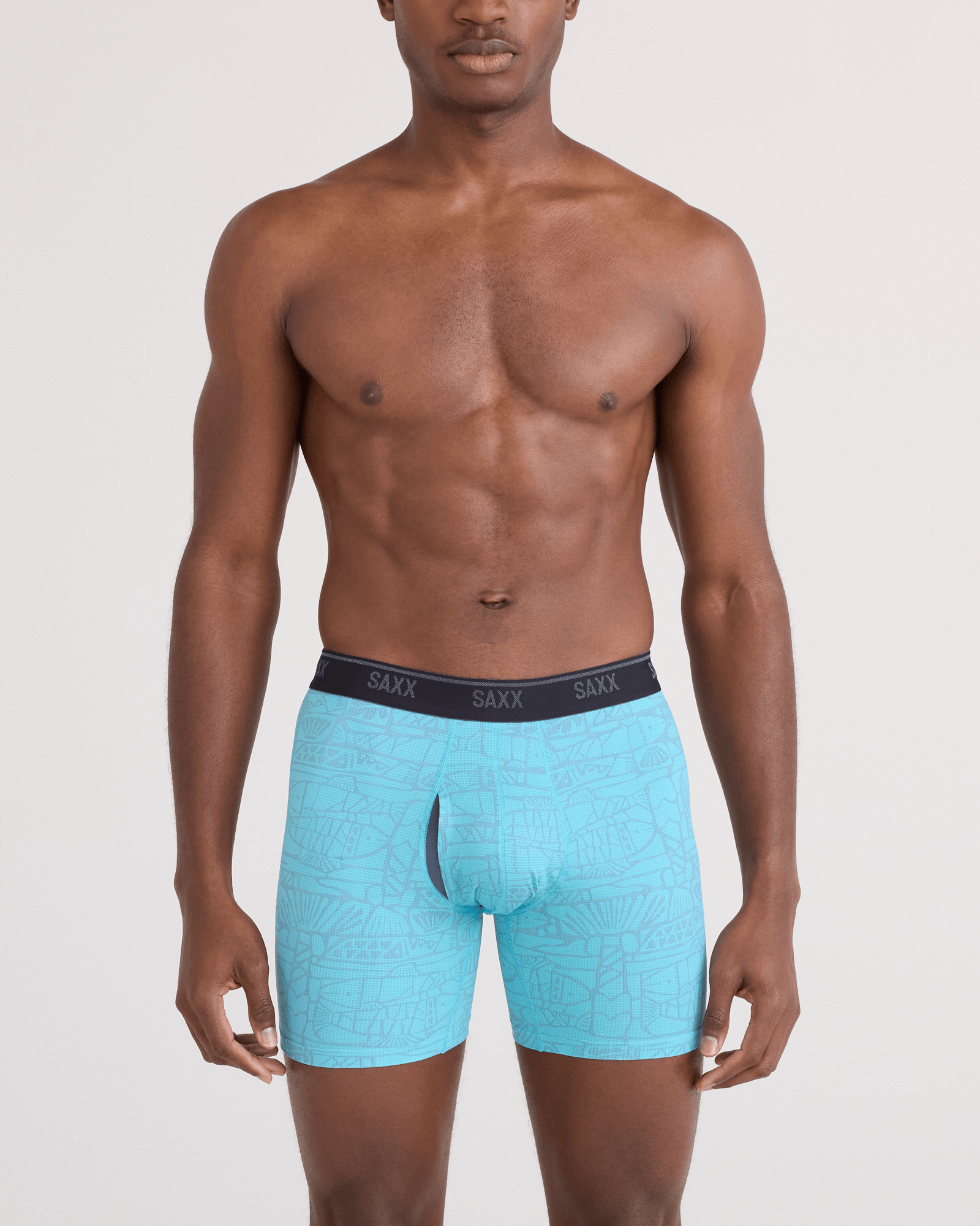Front - Model wearing  Quest Quick-Dry Mesh Boxer Brief Fly in Tile Fish-Sea Level