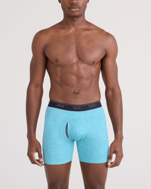 Front - Model wearing  Quest Quick-Dry Mesh Boxer Brief Fly in Tile Fish-Sea Level