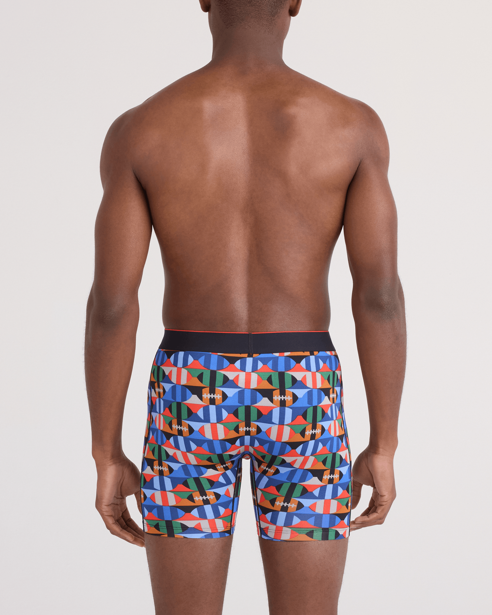 Back - Model wearing  Multi-Sport Mesh Boxer Brief Fly in Gridiron Check-Multi