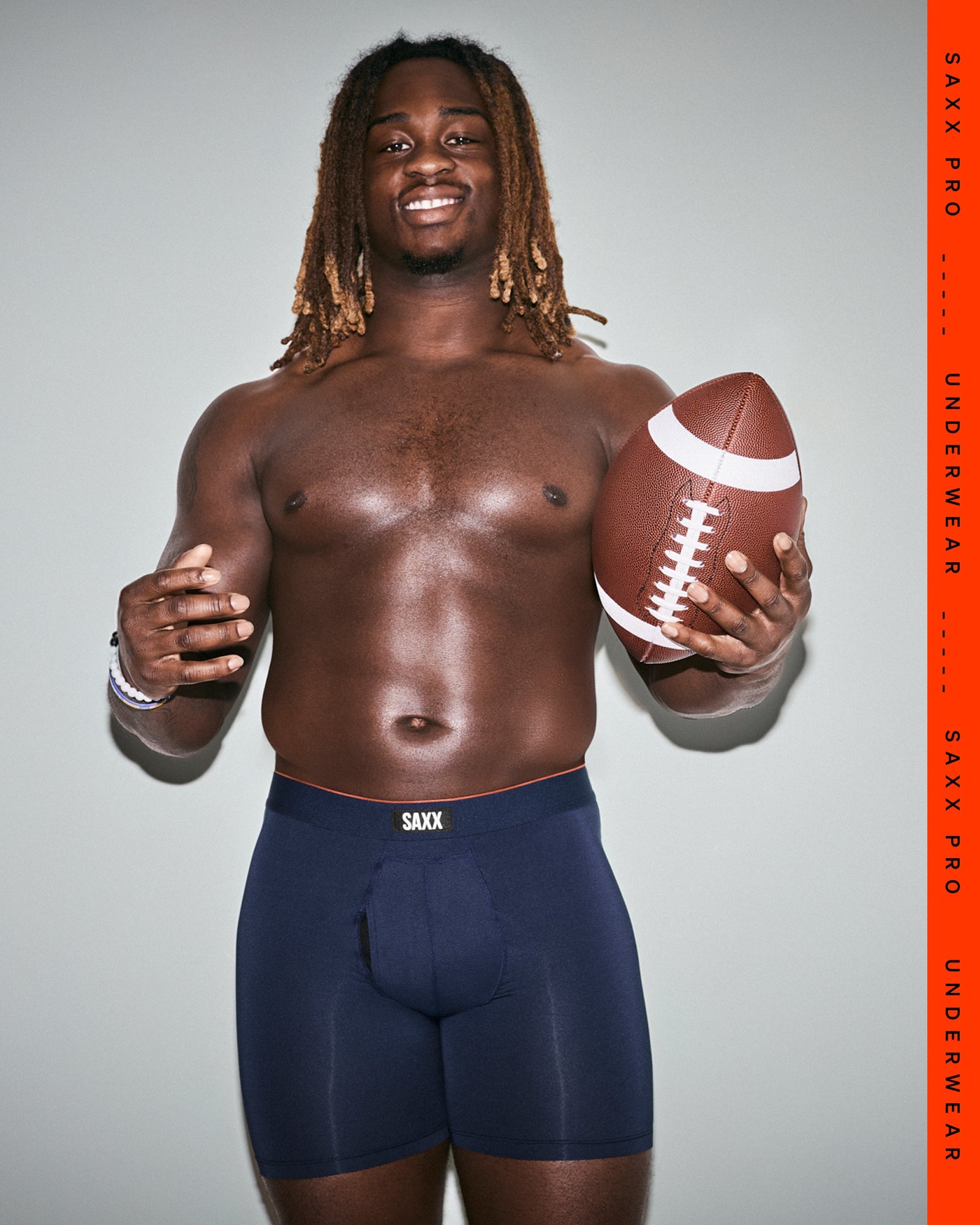 SAXX Gamechanger and College Football Player Ashton Jeanty wearing Multi-Sport Mesh Boxer Brief in Navy
