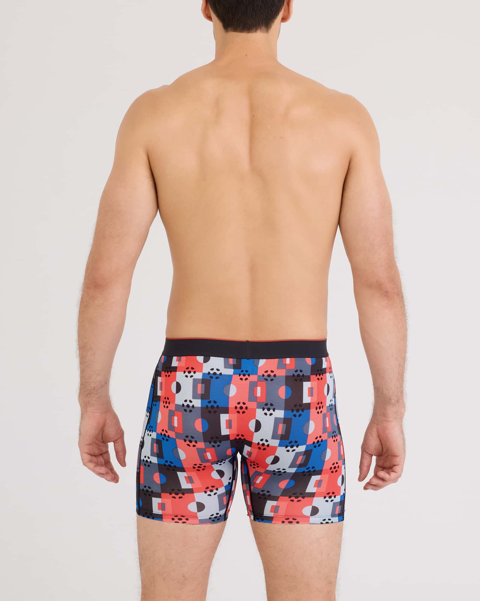 Back - Model wearing Multi-Sport Mesh Boxer Brief Fly in Pitch Check-Multi