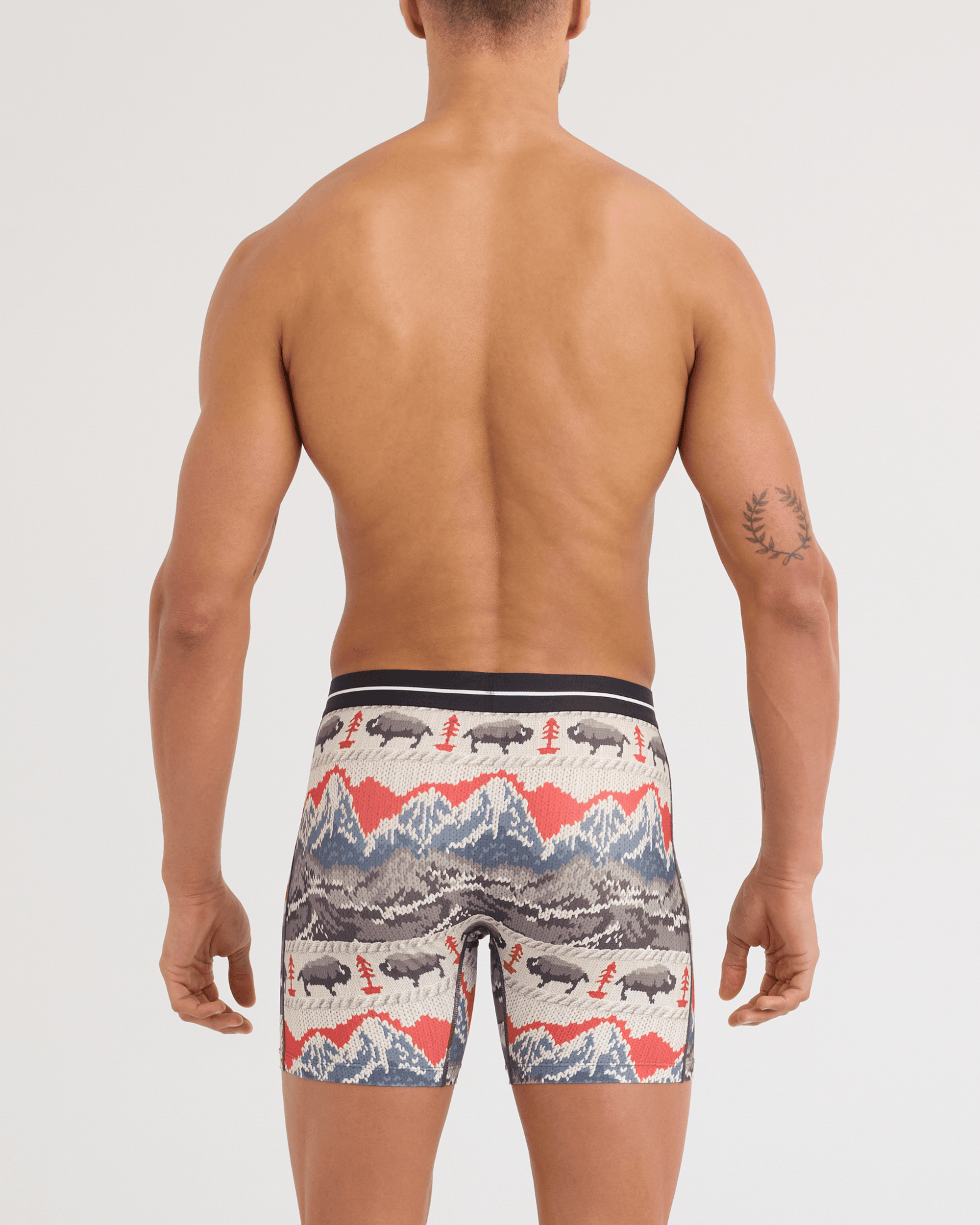 Back - Model wearing Volt Breathable Mesh Boxer Brief in Hiking Sweater-Cream
