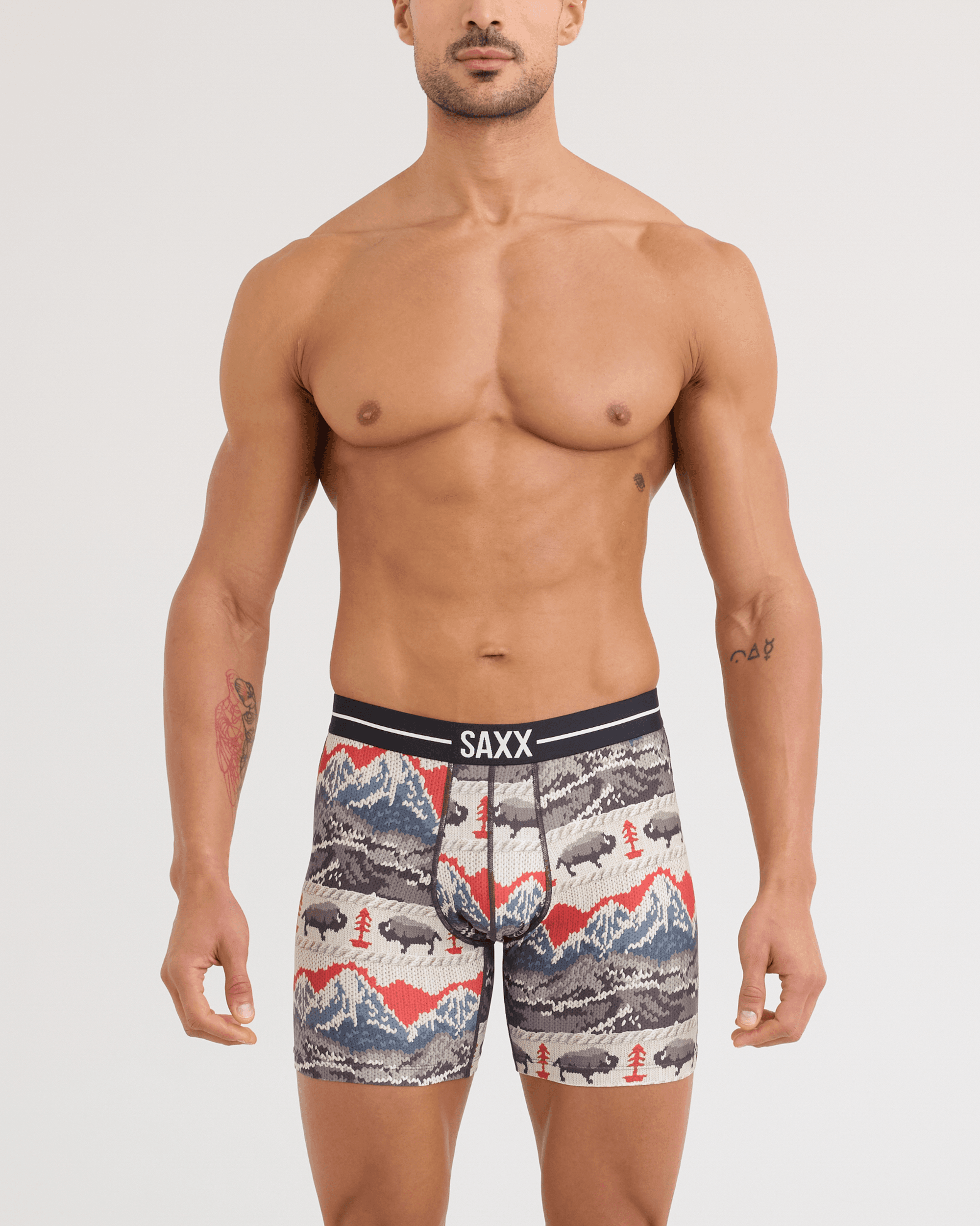 Front - Model wearing Volt Breathable Mesh Boxer Brief in Hiking Sweater-Cream