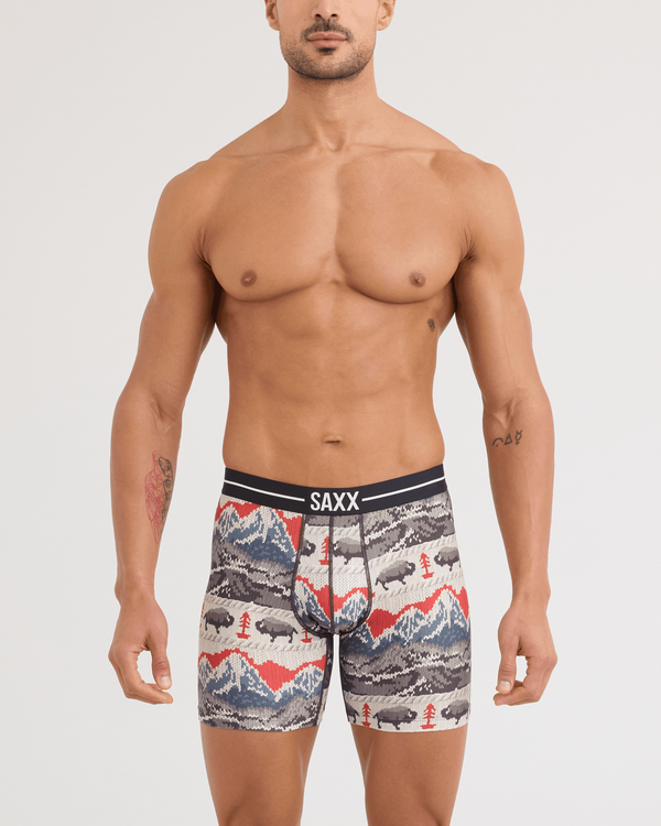 Front - Model wearing Volt Breathable Mesh Boxer Brief in Hiking Sweater-Cream